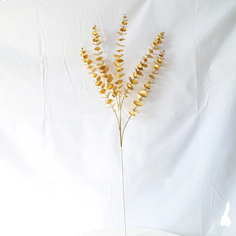Hot Gold Artificial Eucalyptus Ginkgo Holly Leaf Plants Flower Wedding Decoration for Home Decor DIY Christmas | Дом и сад