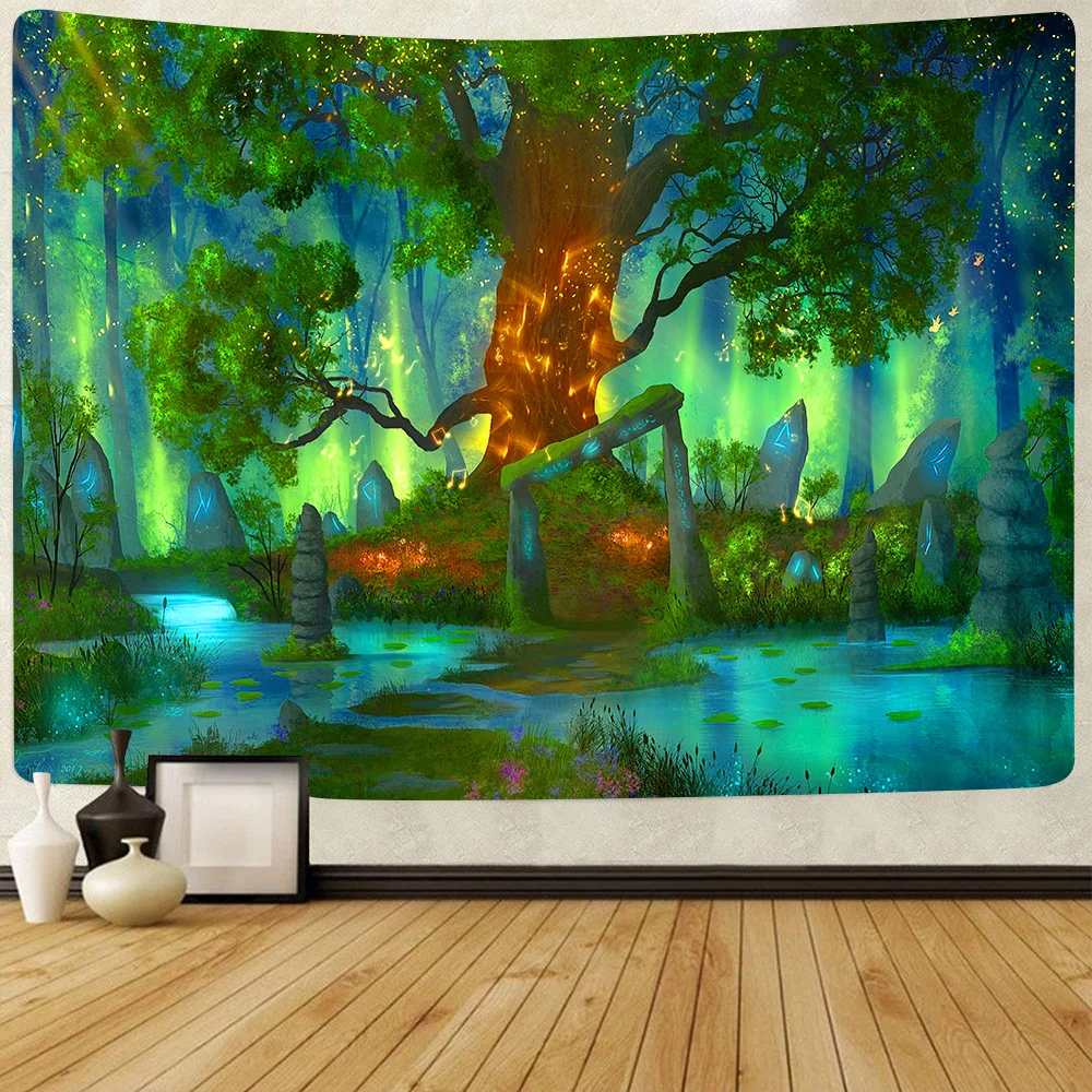 Simсант психоделический лес гобелен замок и грибы Триппи Медуза настенные