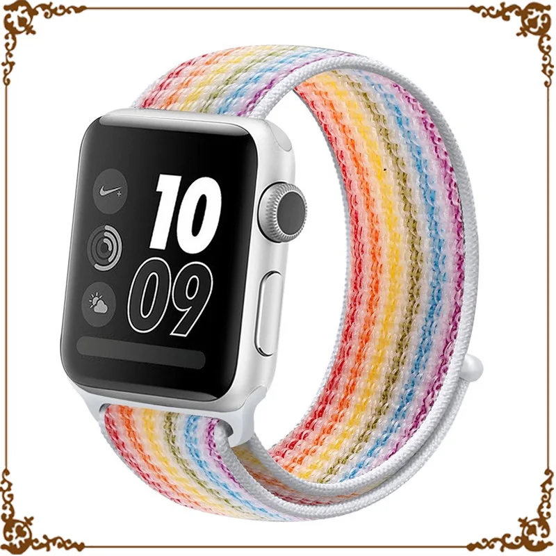 strip colorful 31 Ремешок для Apple Watch, ремешок для Apple Watch 5, 4, 44, мм, 42 мм, iwatch band 3, 2, 5, 42 мм, 38 мм, Спортивная петля, correa, нейлоновый ремешок для часов - Цвет ремешка: strip colorful 31
