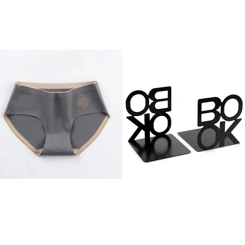 

1Pair Bookend Book Organizer Cute Fashion Book Style & 1X Women's Solid Color Mid-Waist Seamless Breathable Dark Gray XL