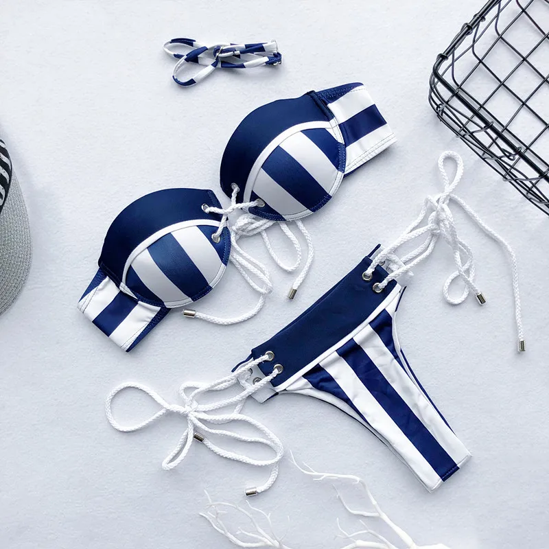 Летний полосатый купальник biquinis комплект для женщин и мужчин пляжный купальный