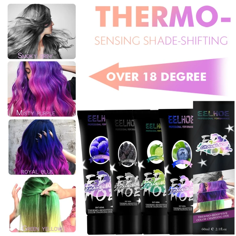 

4 Colors 60ml Temperature Change Hair Dye Disposable Popular Gradient Color Warm Mermaid Color Changing Hair Color Cosmetics