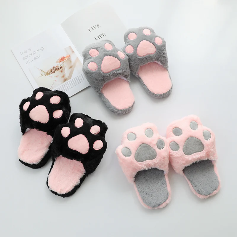 

Cute Cartoon Cat Bear Claw Warm Slippers Plush Shoes Kawaii Home Slippers Girl Flat Shoes Girls Non-slip Mop Slippers