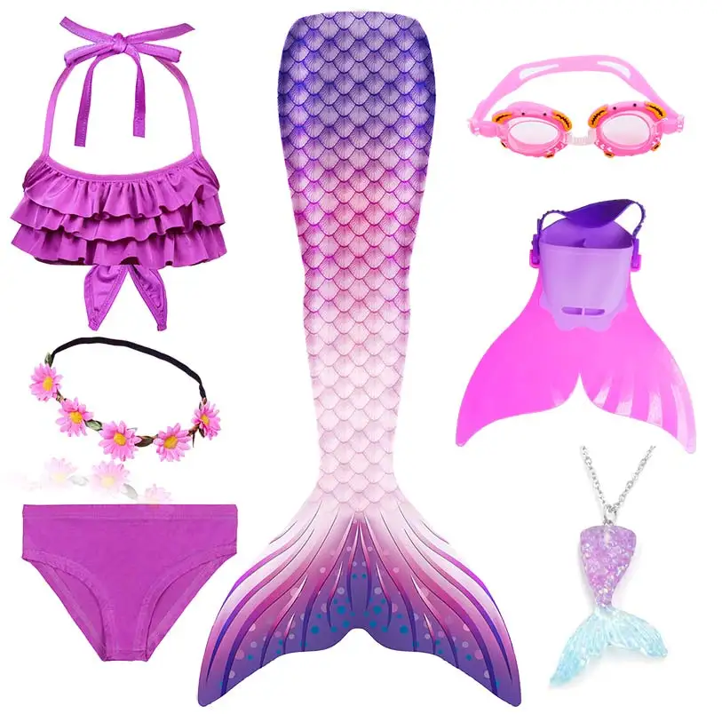 

Kids Swimmable Mermaid Tail for Girls Swimming Bating Suit Mermaid Costume Swimsuit can add Monofin Fin Goggle with Garland