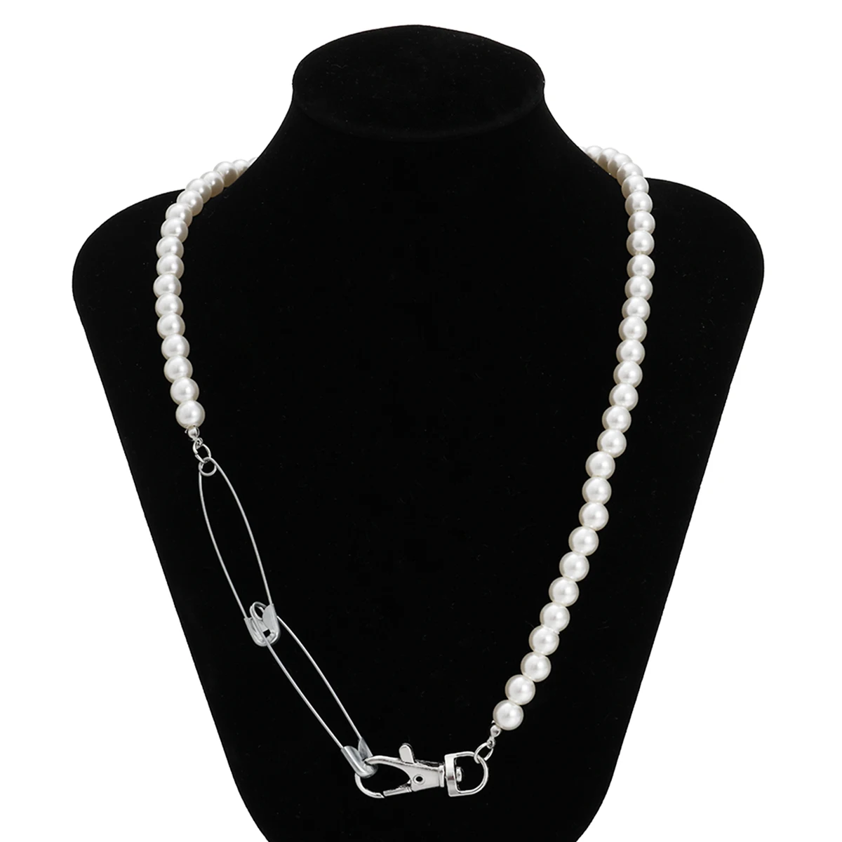 

IngeSight.Z Punk Imitation Pearl Chain Choker Necklace Collar Neo Gothic Paper Clips Long Necklace for Women Jewelry Accessories