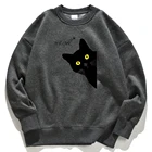 Свитшот мужской в стиле ретро, милый спортивный костюм с большим черным котом, брендовый модный худи с круглым вырезом, на осень