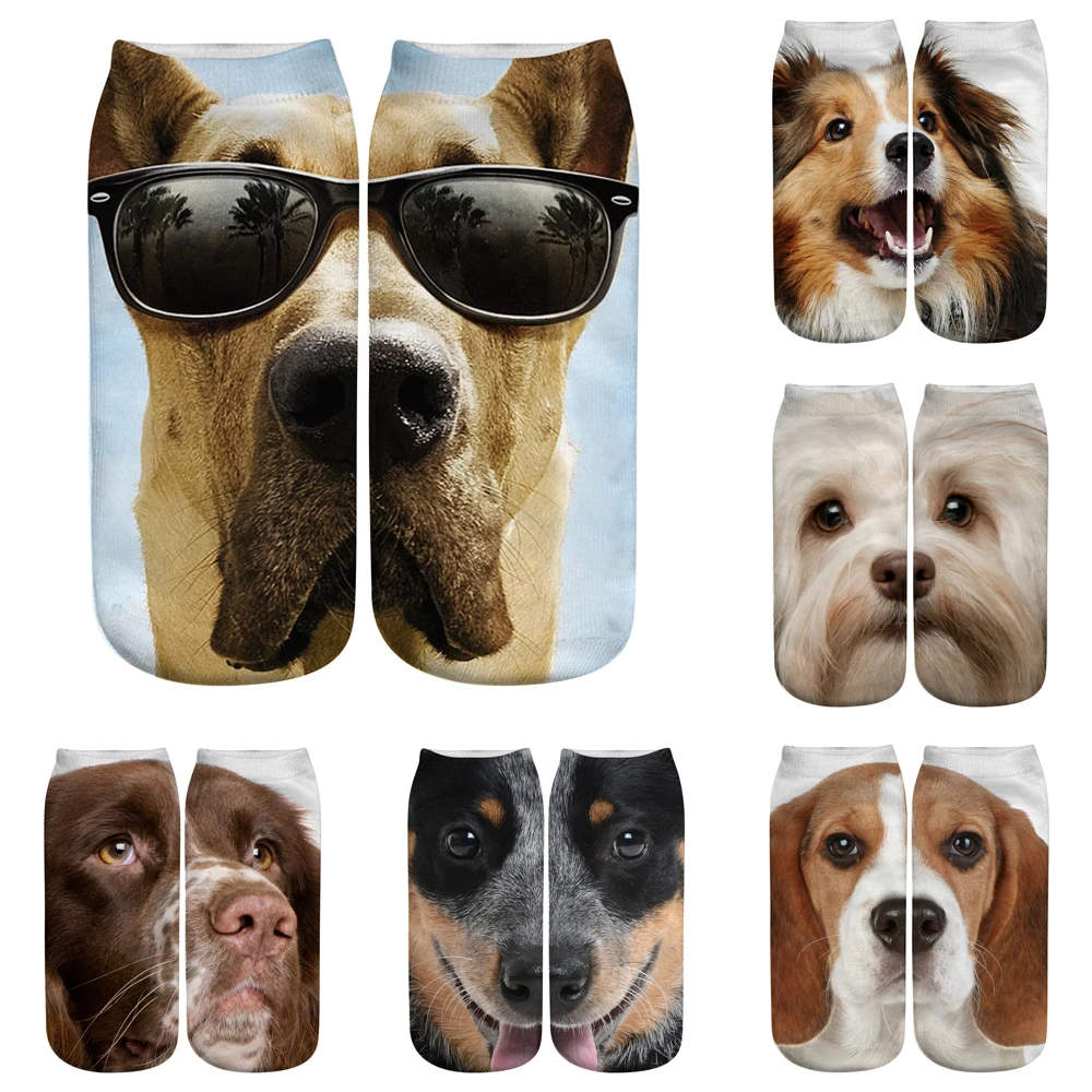 

New 3D Printed Short Socks Women Unisex Cute Multiple Big Face Dog Low Cut Ankle Socks Women Harajuku Casual Animal Shape Socks