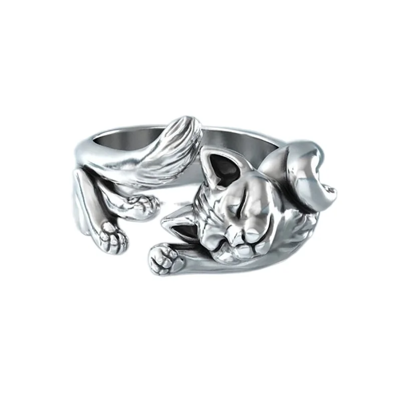

2021 New Cat Ring Plated Silver Cute Ring Animal Adjustable Paws Finger Rings Cat Lovers Gifts for Women Fashion Party Ring