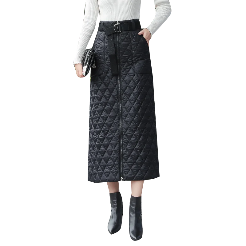 

2019 autumn and winter down cotton skirt warm female long section one-piece thick long skirt winter high waist