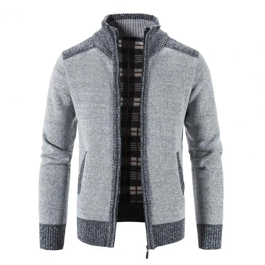 

Zipper Closure Men Cardigan with Pocket Polyester Precisely Detail Men Sweater Comfortable Touch Knitted Jacket