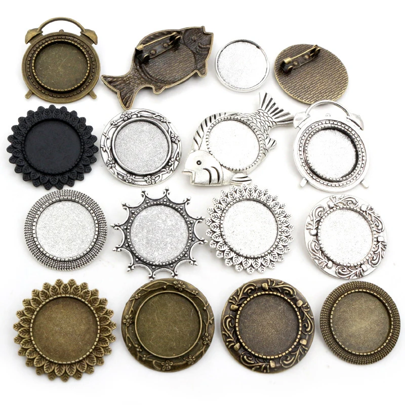 5 шт 20 мм Внутренний размер Античная Посеребренная и бронзовая покрытая брошкой