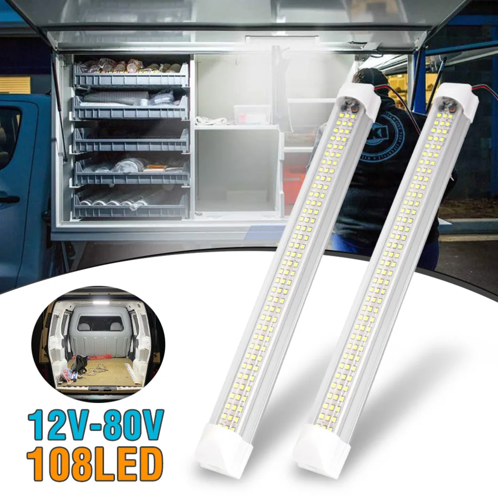 

108 LED Car Interior Light Bar White Tube Strip Lamp with Switch Indoor Ceiling Van Trailer Cabin Lorry Truck Camper Boat 12-80V