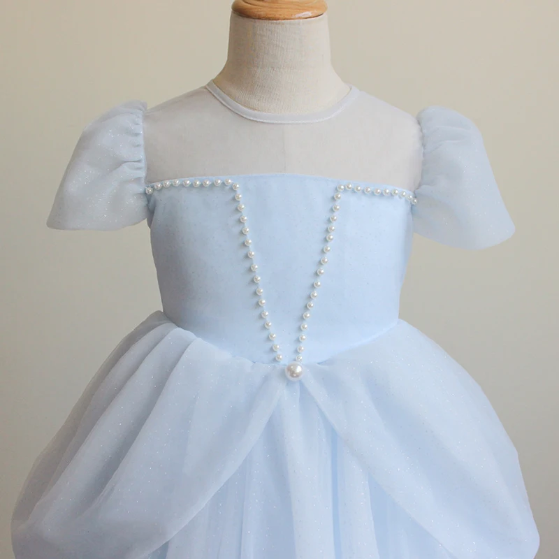 Женское платье с коротким рукавом Голубое Бальное принцессы жемчугом 2019 |