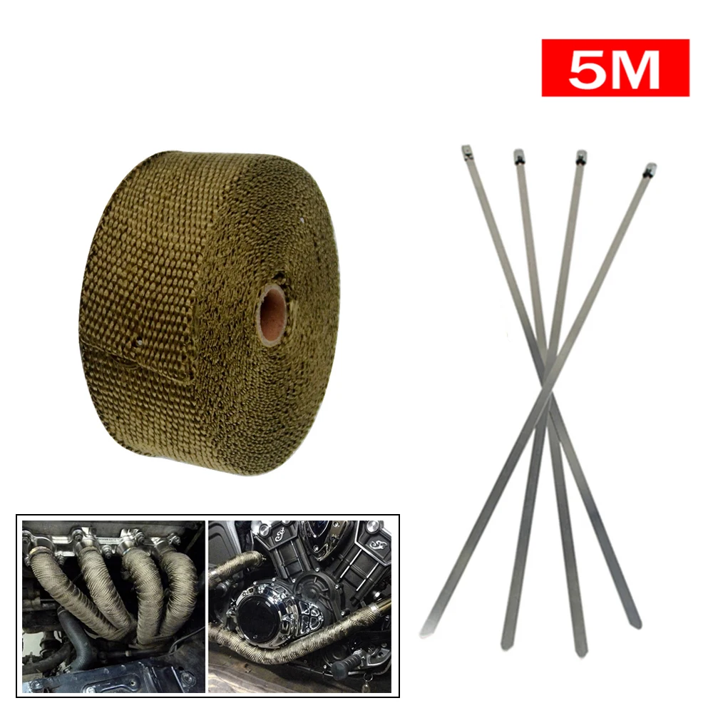 5m Titanium 5 м/10 м/15 м 5 см ширина тепла выхлопа термо Защитная обертка защитная загар лента огнестойкая изоляционная ткань рулон комплект для мотоцикла автомобиля - Цвет: 5m Titanium