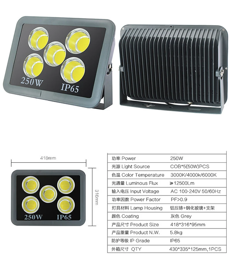 COB Светодиодный прожектор 100W 200W 300W 400W 500W 600W IP65 Refletor светодиодный прожектор светодиодный Exterieur пятно энергосберегающие лампы