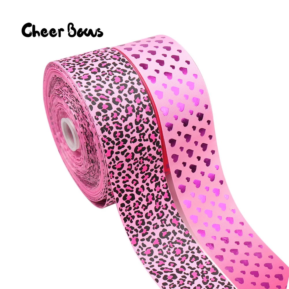 Лента из фольги в рубчик с принтом сердца 2 ярда|Ленты для шитья| |