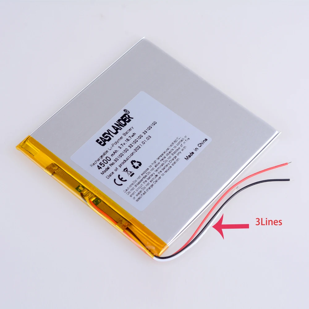 Batería de polímero de litio, 3 cables, 30100100, 308696, 3,7 V, 4500mah, prestige 4g, tableta