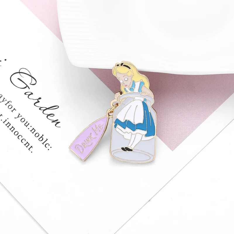 Мини Алиса в бутылке эмалированные булавки напиток меня сказка Броши нагрудные