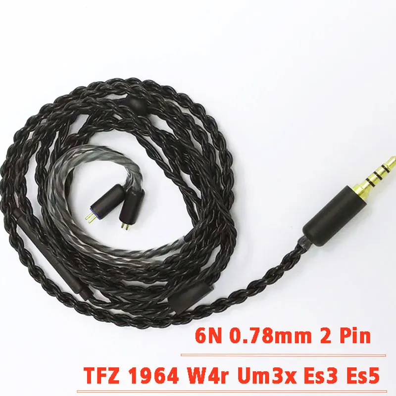 6N 0,78 мм 2 Pin для Уэстон TFZ 1964 W4r Um3x Es3 Es5 наушников сменный кабель с микрофоном для IPhone Xiaomi samsung IOS и Android