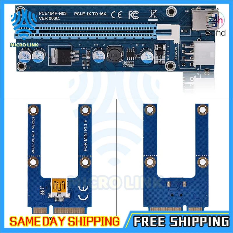mlc Mini PCIe PCI-E PCI Express Riser Card to PCIE Extender 16X SATA 6Pin IDE Molex Power Cable for BTC ETH Litecoin Miner Mi | Компьютеры