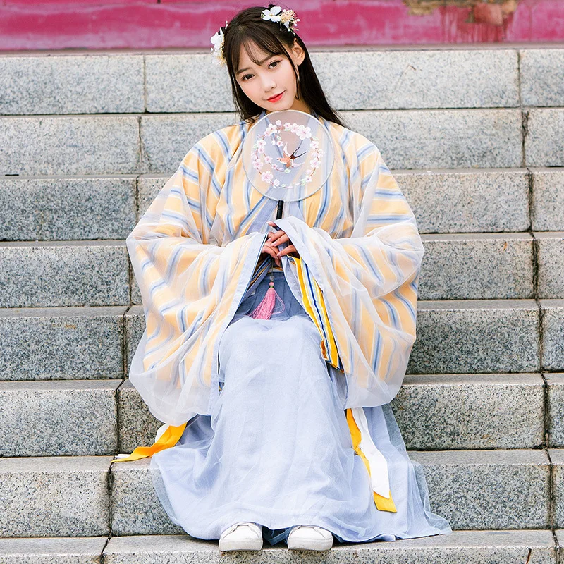 

Free shipping Traditional waist length wide sleeve cross collar improved daily Hanfu performance costume with Chinese elements