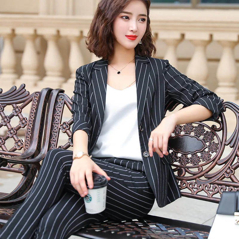 Рабочие модные брючные костюмы комплект из 2 предметов для женщин однобортный