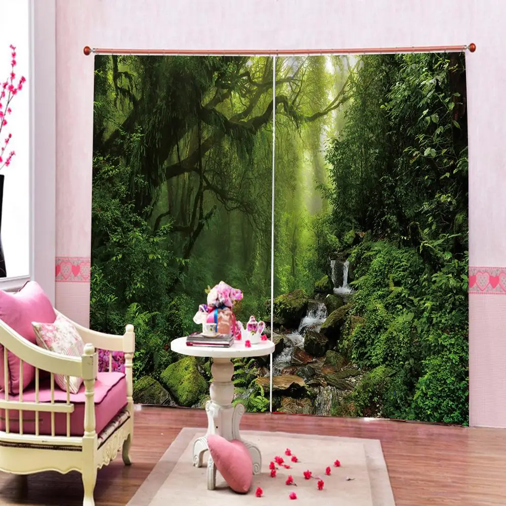 3D лес водопад душевые куртки природный пейзаж полиэстер окна шторы для гостиной