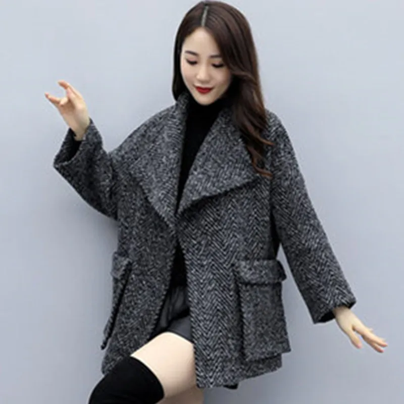 2020 осень и зима новый костюм воротник свободное шерстяное пальто Женская мода