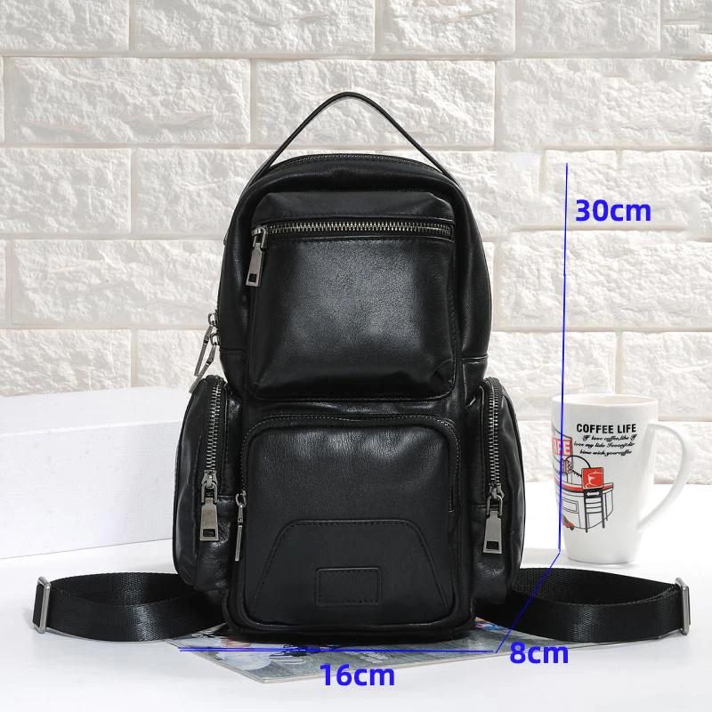 comprar Novo Design De Couro Genuíno Sacos Crossbody Para Homens Saco De Peito Pacote Casual Saco à Prova Dwaterproof água Bolsa Ombro Pacote Mini Mochila Mensageiro