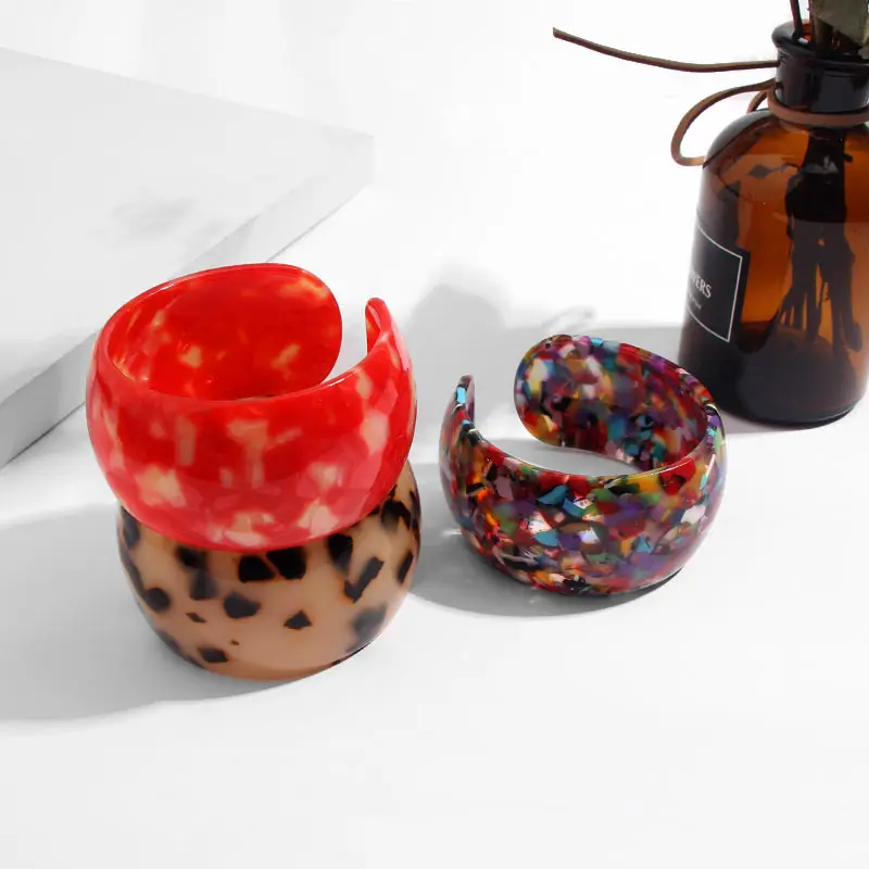 JJFOUCS модный Леопардовый Ацетатный браслет для женщин богемный открытый Кафф