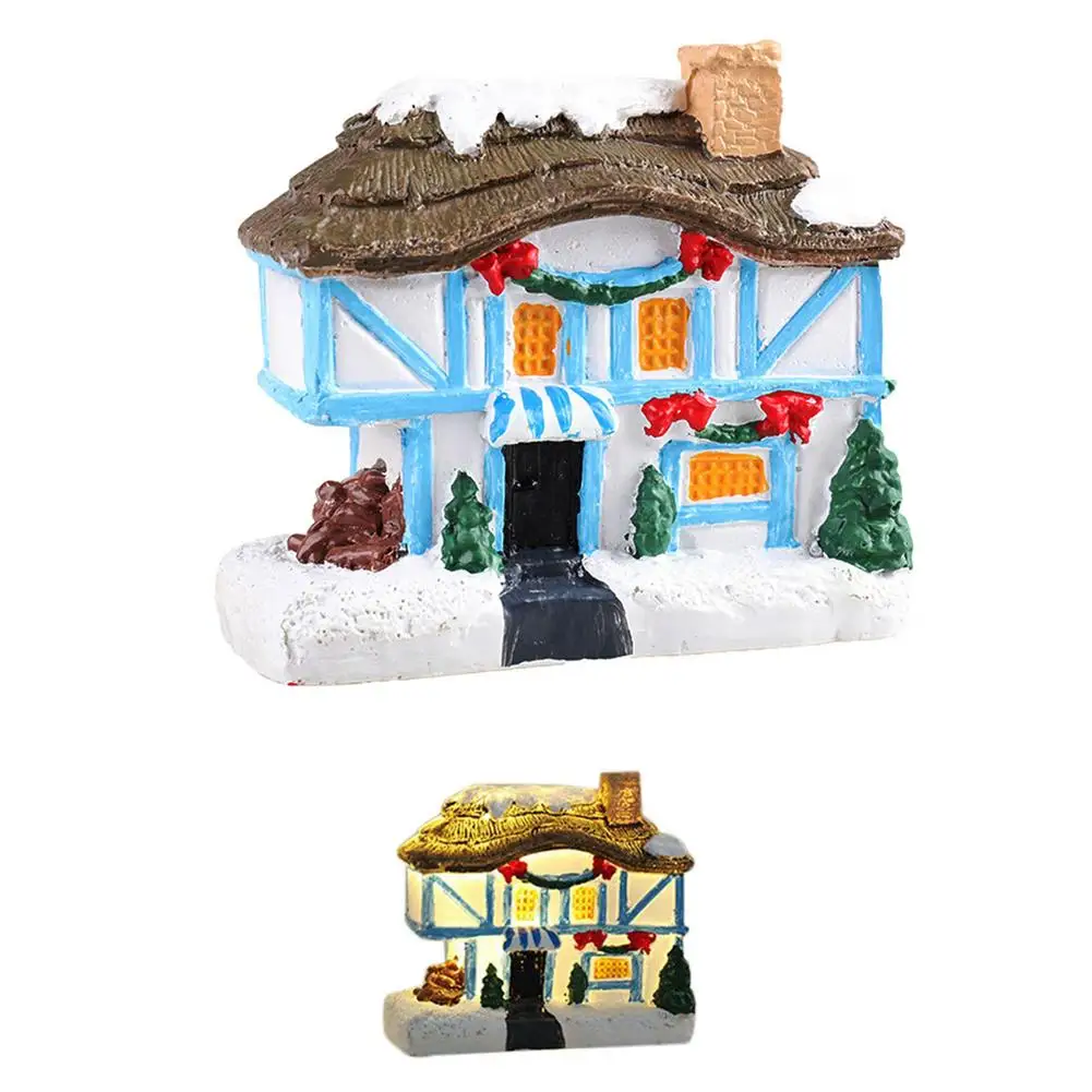 

LED Christmas Resin Light House Christmas Luminous Snow Houses Statue Scene Built-in Battery Night Lighted Buildings Ornaments