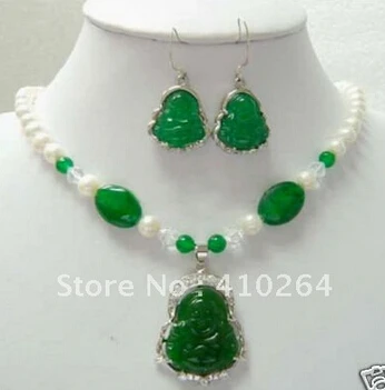 Бесплатная доставка Новый жемчужный и зеленый нефрит Будда Амулет ожерелье
