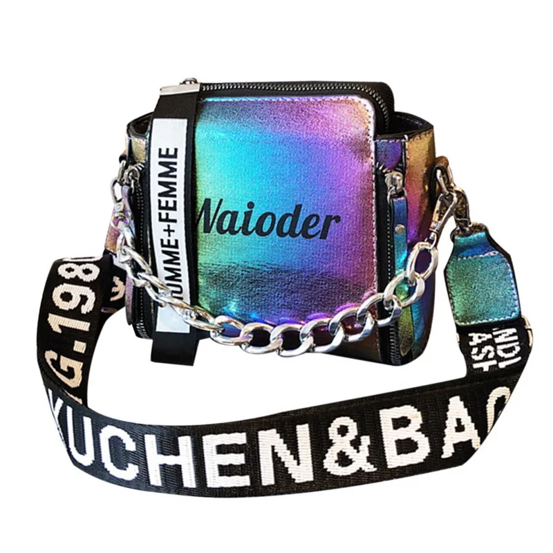 Multicolor A Модные лазерные женские сумки, роскошные сумки через плечо, женские сумки через плечо с цепочкой,, мини-кошелек с буквенным принтом, bolsa feminina - Цвет: Multicolor A