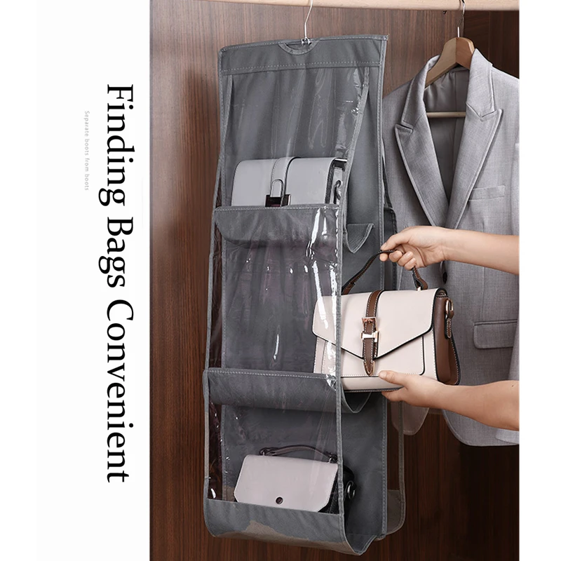 

6/8 Pockets Clear Hanging Purse Handbag Tote-Bag Storage Organizer Closet Rack Bag Shelf Bag Storage Holder Wardrobe