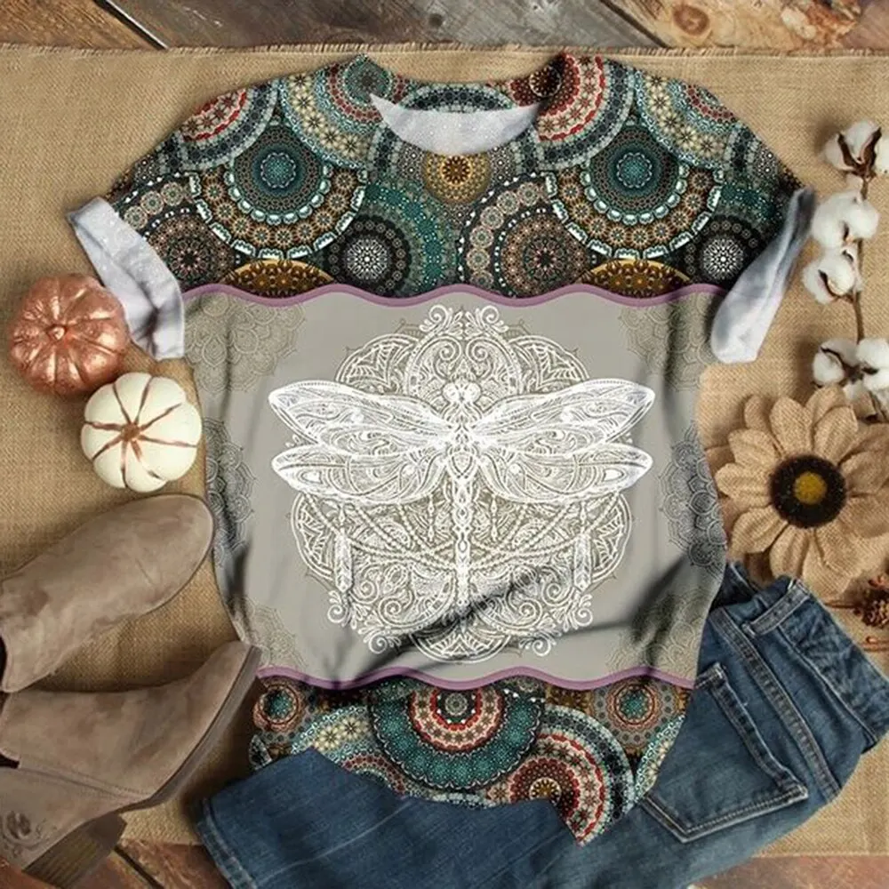 

Fashion Tops Plus Size Women Short Sleeve 3d Animal Printed Retro Loose Tops Tee T-shirt
