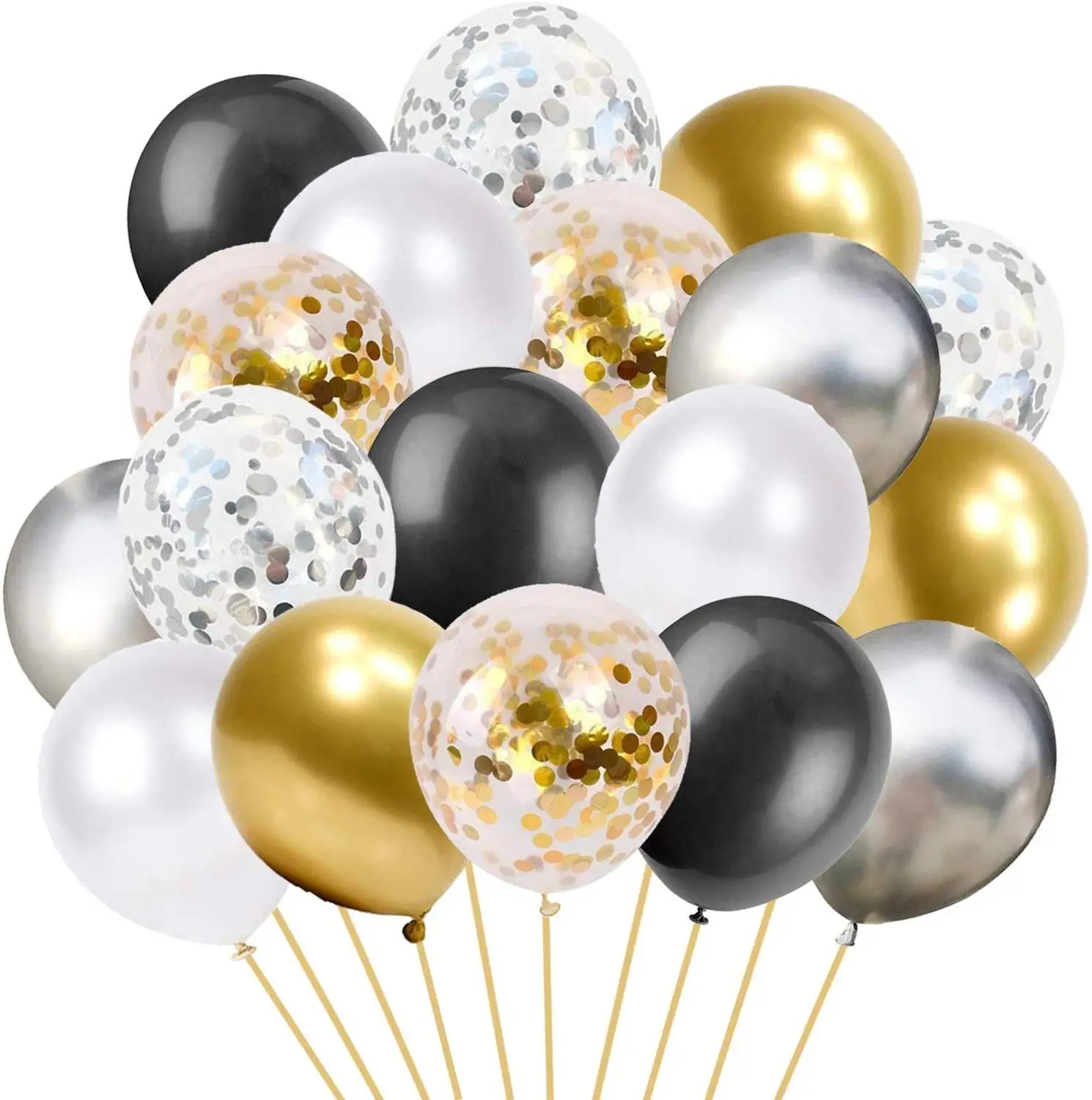 Воздушные шары для вечеринок 60 шт. черные белые серебряные золотые с конфетти на