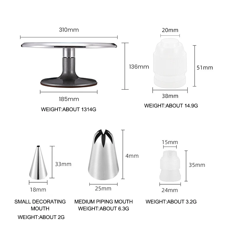 

188pcs Stainless Steel Tulip Icing Piping Nozzles Pastry Bag Cream Tips turntable Pastry Muffin Mold Confectionery Baking