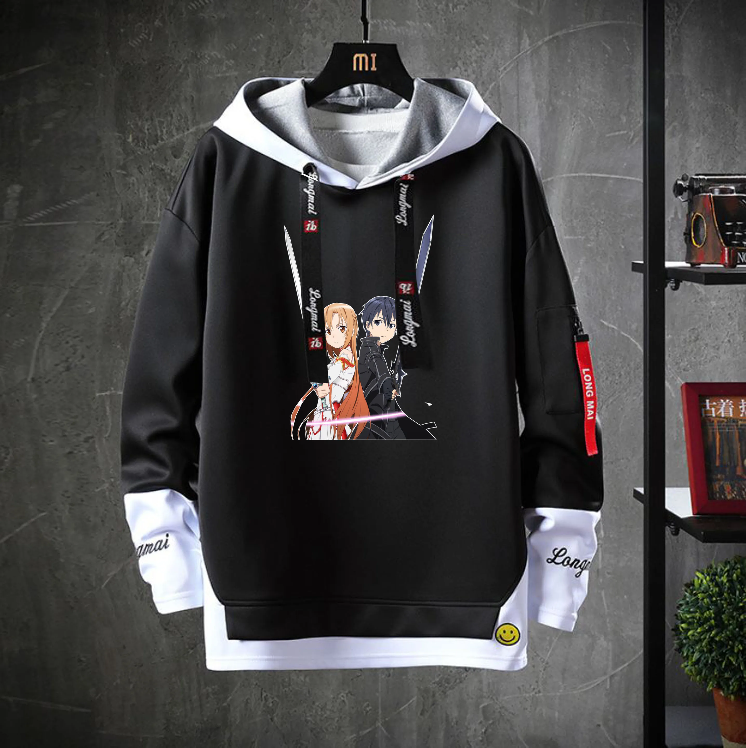 

Аниме меч искусство онлайн капюшон унисекс Повседневная фальшивая двухкомпонентная Толстовка Куртка для подростков милый мультяшный кост...