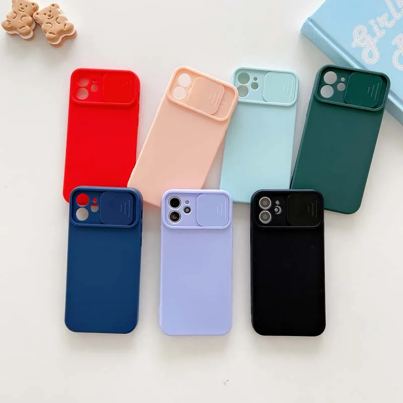 

Luxury Silicone Shockproof Phone Case For iPhone 12 Pro 11 Max Mini XR X XS Max 7 8 Plus SE2020 Sliding Camera Protection Cover