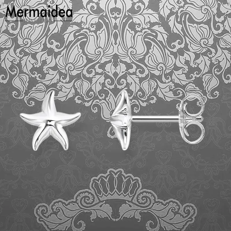 Женские серьги гвоздики с морскими звездами посеребренные Модная бижутерия