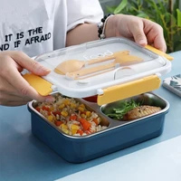 stainless steel microwave lunch box dinnerware food storage container children kids school office portable bento box