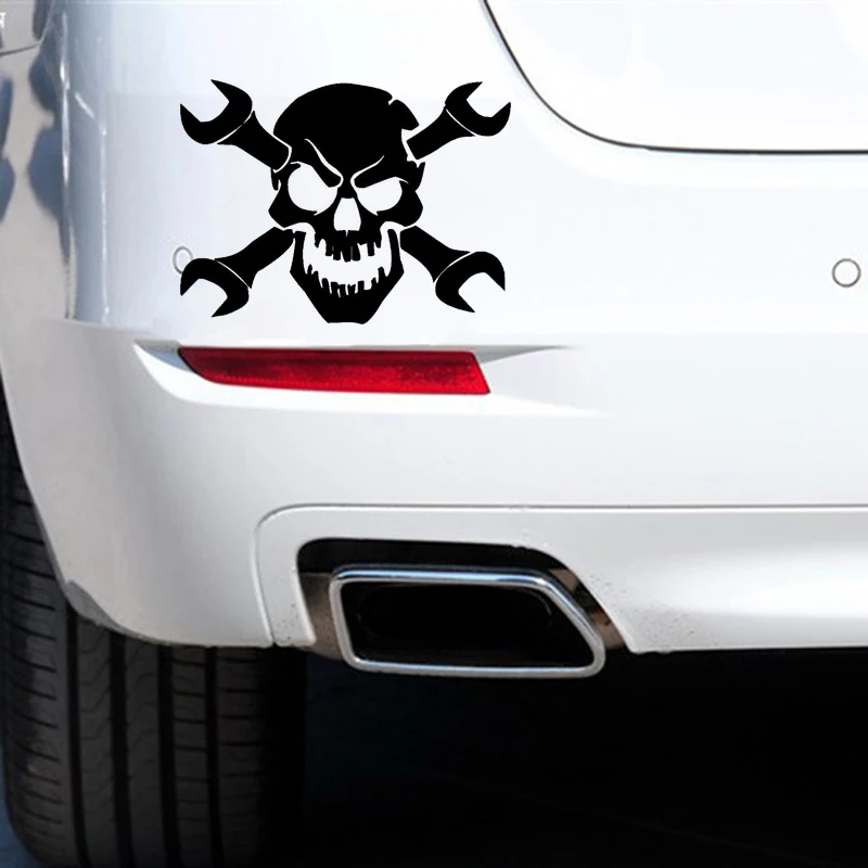 

Car Stickers 3D Skull Mechanic Wrench 15.2*10.9cm Stickers and Decals Car Styling JDM Car Sticker Funny Sticker On Cars