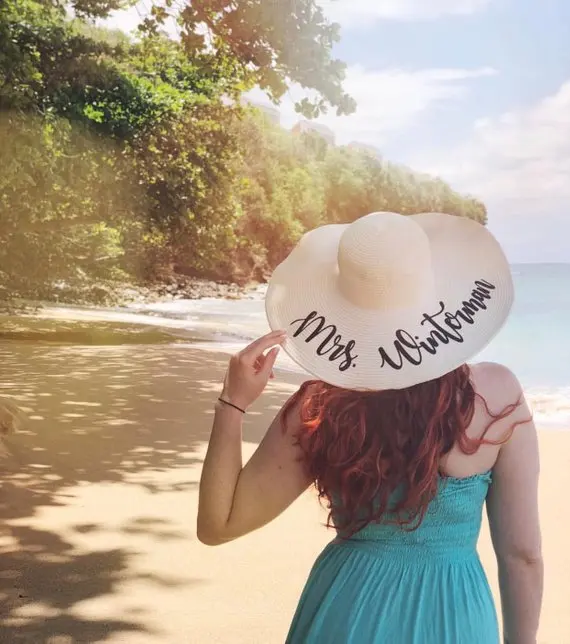 personalized beach wedding bride floppy Mrs Sequin Sun Hats Honeymoon bridesmaid maid of honor bridal shower party gifts favors | Дом и сад