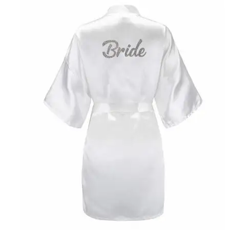 Женский Атласный халат-кимоно комплект из трех предметов блестящий серебристый