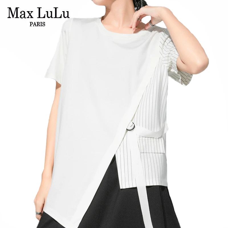 Женская футболка в готическом стиле Max LuLu Повседневная пэчворк с коротким