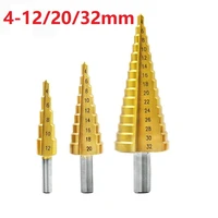 3pcs 4 12mm 4 20mm 4 32mm titanium coated hss step drill bit straight groove step core drilling tool for wood metal