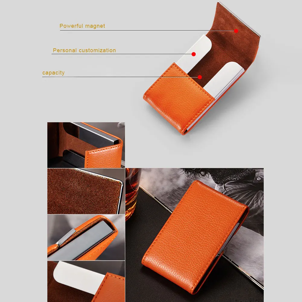 2019 New Men PU Leather Double Open Card Case Stainless Steel Business Holder Solid Color Travel Package Gifts | Багаж и сумки
