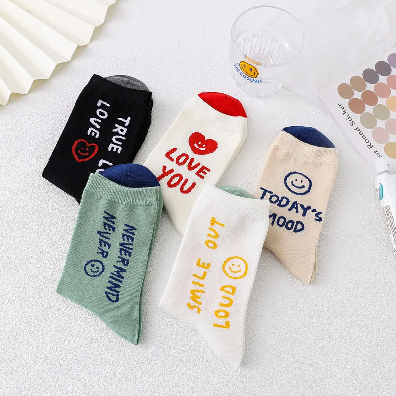 

Cartoon Smiley Socks Women Japenese Fashion Kawaii Cute Crew Socks Girls White Black Smile Face Casual Cotton Short Sock