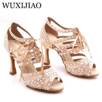 wuxijiao brand latin dance high boots shoes soft sole shoes salsa ballroom ladies mesh dance shoes cuba high heels