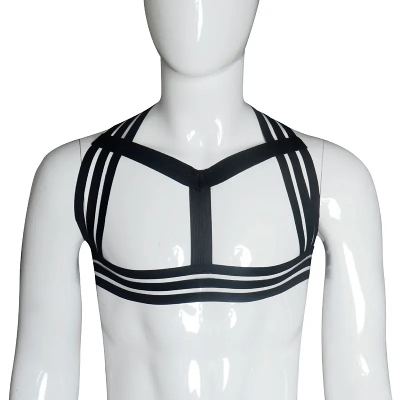 

Sexy Men Stripe Elastic Bandage Tops Straps Short Shirt Tank Top Bandage Short Tops Harness Male Gay Lingerie Gay Wear F19